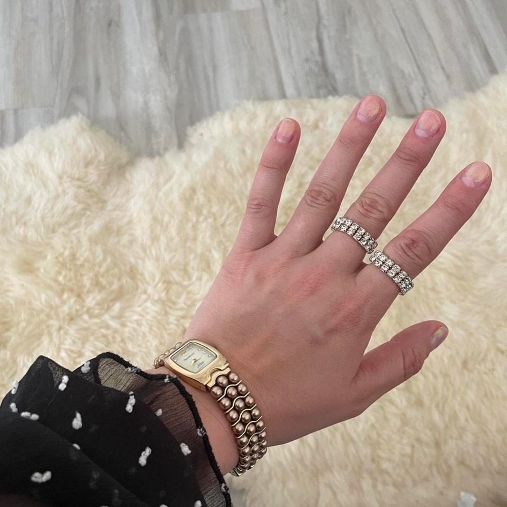 Silver rhinestone rings set of two
